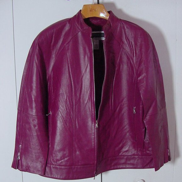 Vtg JL Studio For Jessica London Maroon Red Women's Cafe Racer Jacket Sz 18W - Picture 1 of 10
